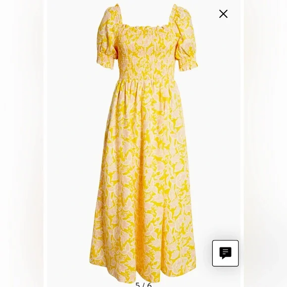 Boden Smocked Floral Linen Midi Dress in Butter, Wild Flora at Nordstrom, Size 2 Boden Smocked Floral Linen Midi Dress in Butter, Wild Flora at Nordstrom, Size 2